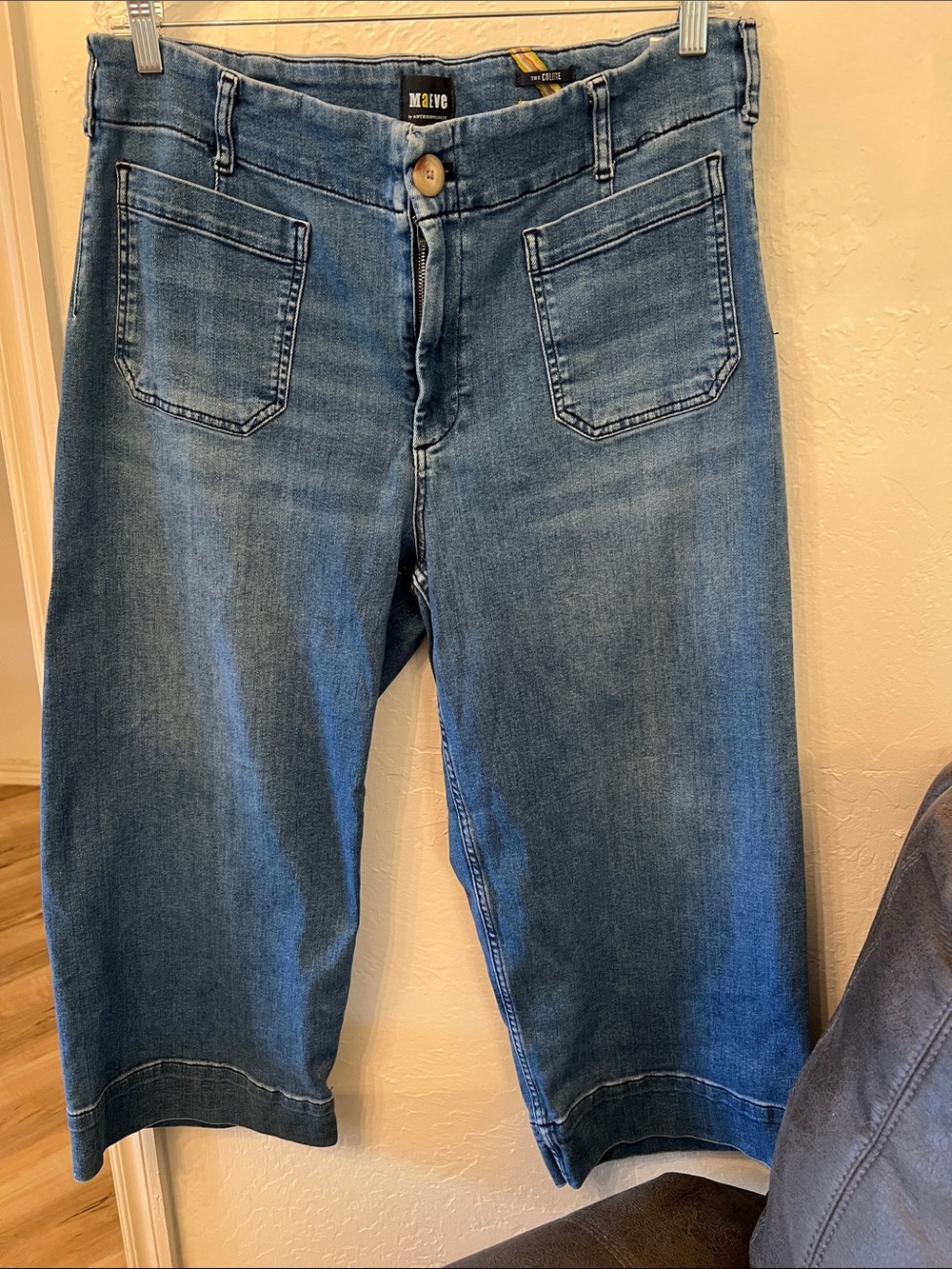 Maeve By Anthropology The Colette Light-Mid Blue Cropped Wide-Leg Jeans
